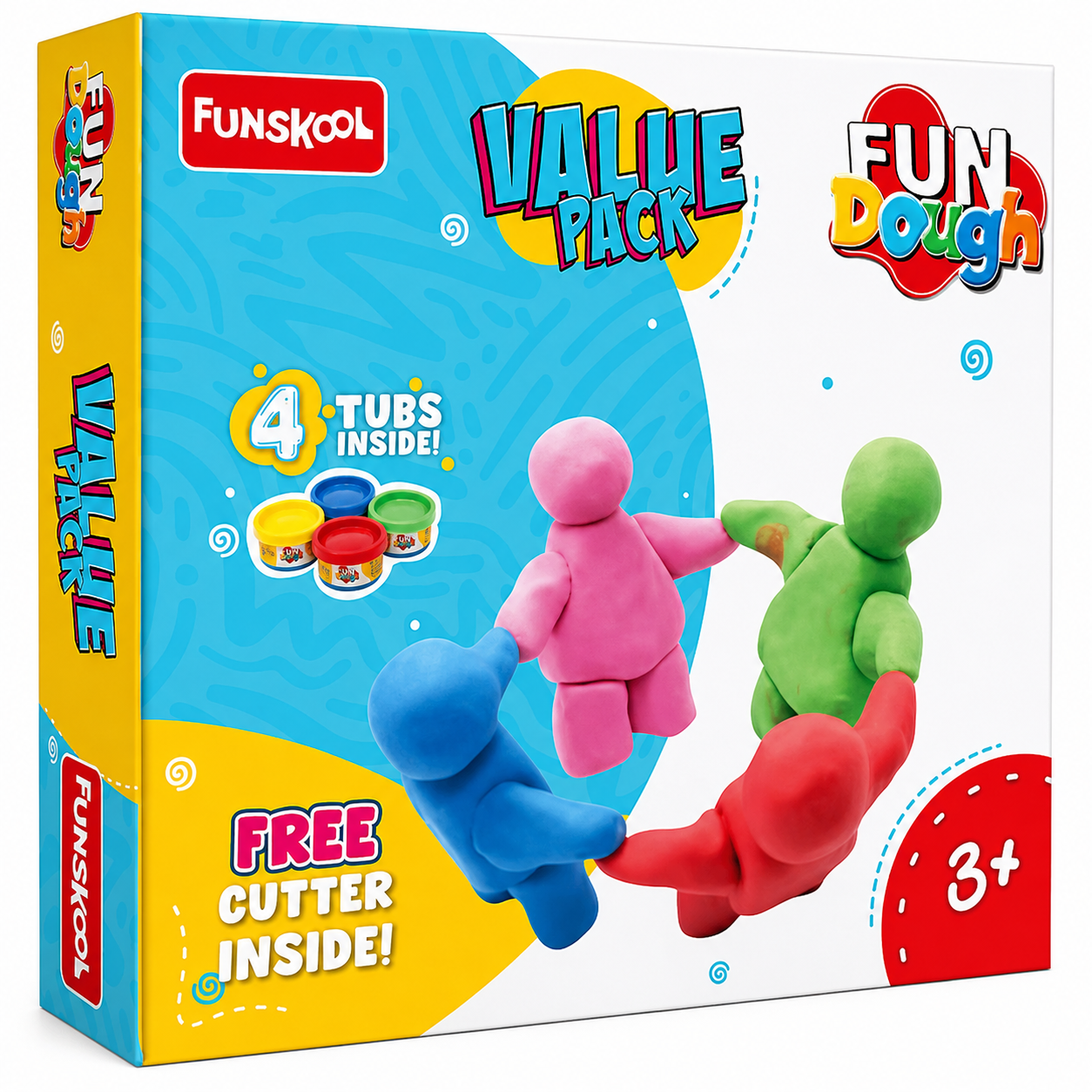 Fundough Dough Value Pack – 4 Tubs with Free Cutter for Creative Play (3+ Years)