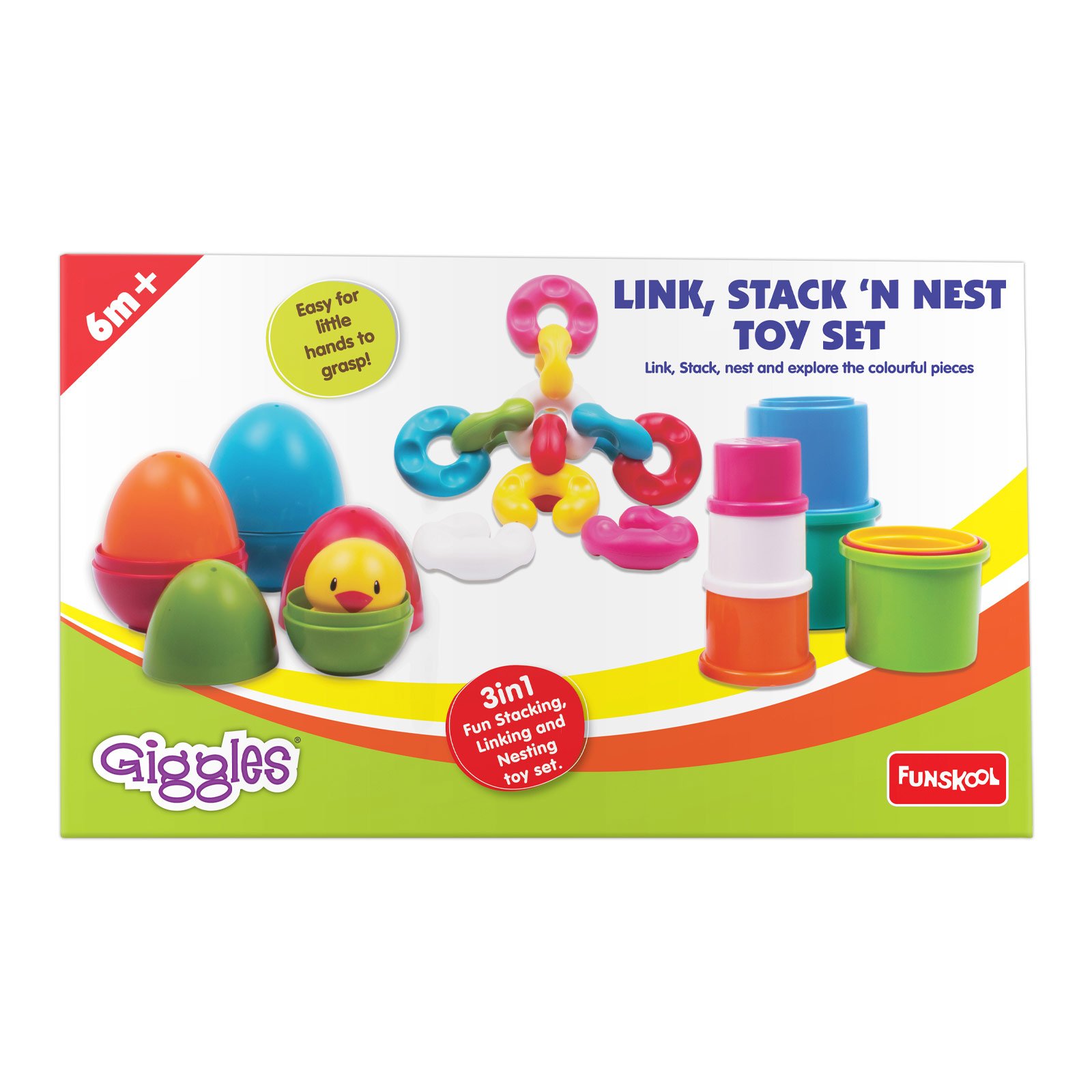 Link Stack N Nest Toy Set – 3-in-1 Activity Toy for Babies (6+ Months)